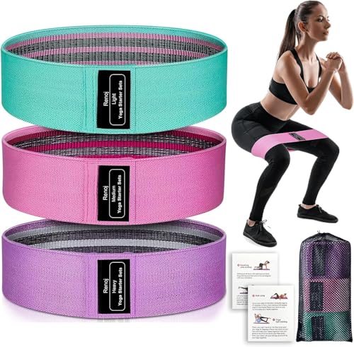 Renoj Resistance Bands for Working Out: 3-Set Professional Exercise Bands for Pilates, Yoga, Home Gym, Booty, Leg Training | Heavy/Medium/Light Fabric Loops for Women Men - color: Pink