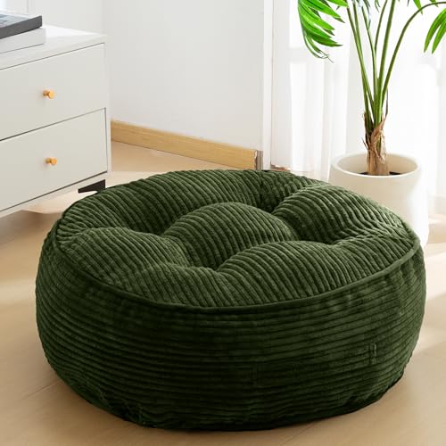 HIGOGOGO 8" Extra Thick Floor Pillow Cushion for Adults, Meditation Cushion Pillow, Large Round Floor Sitting, Tufted Corduroy Cover, for Tatami Living Room or Yoga, 22x22 Inch, Dark Green - color: Round Dark Green, size: 8" Thick(Pack of 1)