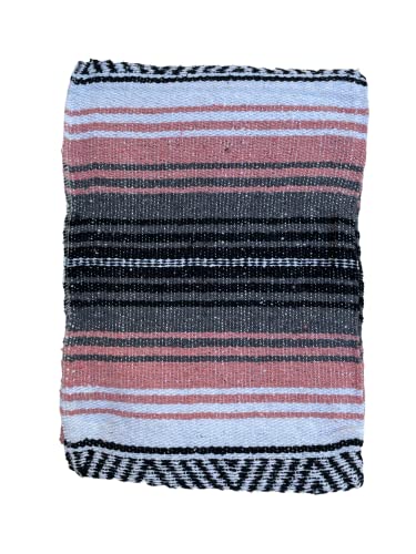 Baja Authentic Mexican Falsa Blanket 100% Acrylic Perfect for Yoga, Beach, Camping, Picnic, Car Seat Cover, Home Throw Decor (Dust Pink/Gray/White) - color: Light Pink/Gray/White