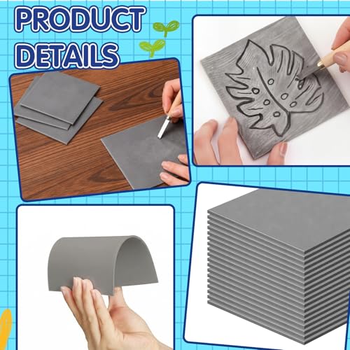 MotiMind 18 Pcs Linoleum Blocks for Printmaking 6 x 6 Inch Rubber Carving Block Soft Gray Linocut Block for DIY Crafting Projects Scrapbook Painting Stamp Making - size: 6 x 6 Inch