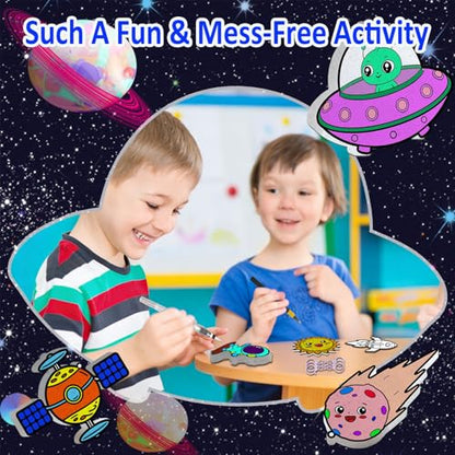 mom&myaboys 3D Aqua Puff Art Kit for Kids - Mess-Free Magic Water Painting Craft, DIY Color & Inflate Animals Activity, Creative Travel Gift for Girls & Boys Ages 4-10 (Outer Space) - style: outer space
