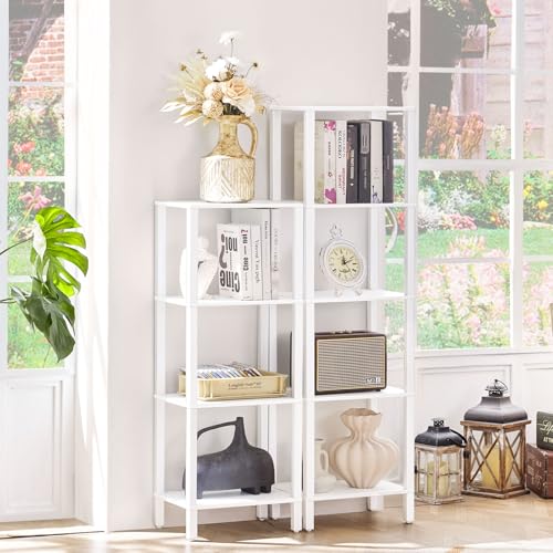 YUFAM 4 Tier Small Bookshelf, Narrow Tall Shelf, Wooden Book Shelf, White - color: White, size: 4-Tier