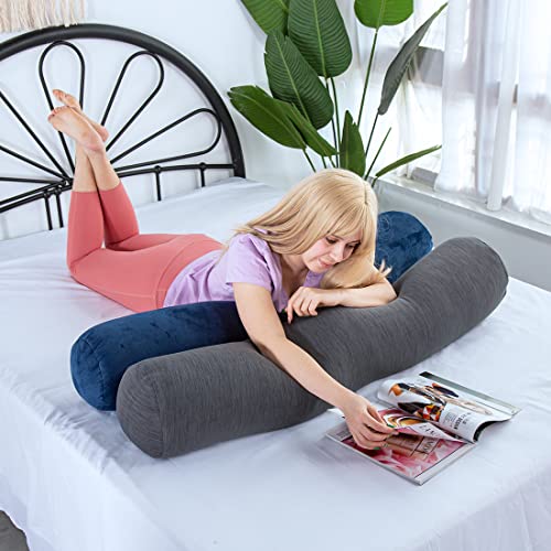 1 MIDDLE ONE Body Pillow for Adults, Bolster Pillow with Removable Velvet Cover, Long Round Cervical Roll Pillow, 47 x 7.87 Inches, Grey - color: Grey, size: 47 inch