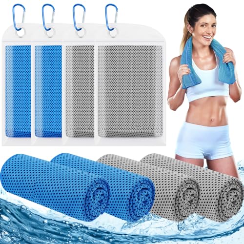 Leuceiy 4 Pack Cooling Towels (40"x12"), Cooling Towels for Neck and Face, Gym Towel for Working Out, Soft Breathable Microfiber Ice Towel for Yoga Sport Running Golf - color: Light Blue/Light Blue/Grey/Grey