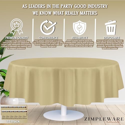 ZIMPLEWARE Premium Beige Plastic Table Cloth Disposable (12 Pack) Round Tablecloth (84in) Party Table Cloths Disposable, Perfect Table Cloth Round Cover for Any Table Up to 6 Feet - color: Beige, size: 12 Pack 84" Round
