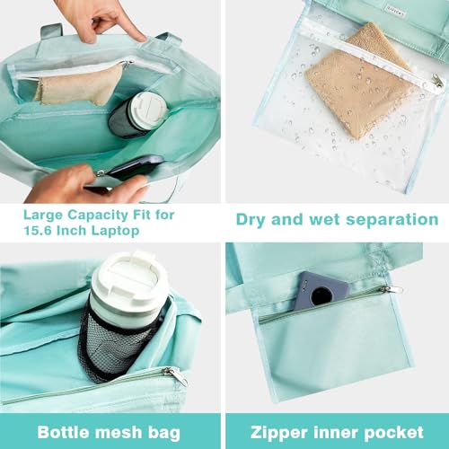 Yoga Mat Bag for Women, Pure Cotton Canvas Yoga Tote with Wet/Dry Pocket, Bottle Holder & Inner Zipper Pocket, Yoga Mat Carrier Bag for Pilates, Gym, Travel, Beach - color: Mint
