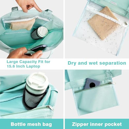Yoga Mat Bag for Women, Pure Cotton Canvas Yoga Tote with Wet/Dry Pocket, Bottle Holder & Inner Zipper Pocket, Yoga Mat Carrier Bag for Pilates, Gym, Travel, Beach - color: Mint