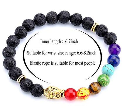 Men Women 8mm Lava Rock 7 Chakra Beads Chakra Bracelet - color: Golden Buddha