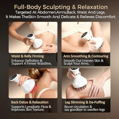 Lymphatic Drainage Massager, Cellulite Massage Tool with Microcurrent, Light, Heat and Vibration, Body Sculpting Machine for Legs, Arms and Belly, Includes Body Oil