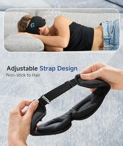 Voerou Sleep Headphones, 3D Bluetooth 5.4 Sleep Mask Wireless Eye Mask, Sleeping Mask with Bluetooth Headphones for Side Sleepers with Ultra-Thin Speakers, Perfect for Sleeping Travel Christmas Gifts - color: Light Black