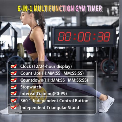 Gym Timer 1.5 Inch Large LED Display with 360° Start/Stop Button, Stopwatch and Interval Timer for Home Gym, Obstacle Course, HIIT Workouts - size: 1.5inch