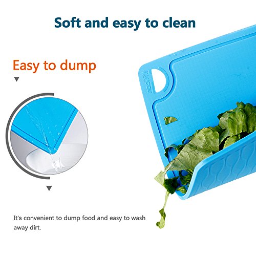 Liflicon Thick Cutting Boards for Kitchen Silicone Chopping Board Set of 2 Mid 12.6'' x 9.1”,Mini 9.1”x7.1” Non-slip Deep Drip Juice Groove Easy Grip Handle,Dishwasher Safe-Blue - color: Blue, size: S+M