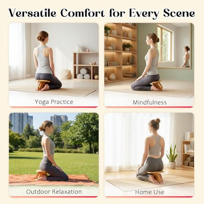 Meditation Bench, Pine Wood Seiza Kneeling Stool with Carry Bag