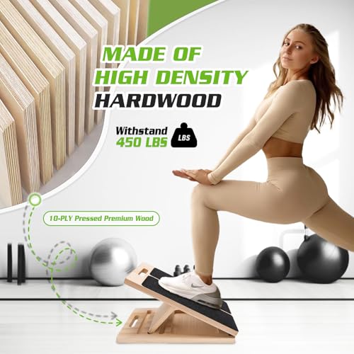 Adjustable Slant Board for Calf Stretching - Portable Wooden Incline Board for Physical Therapy, Squats & Pilates - Calf Stretcher for Ankle, Heel & Leg Support