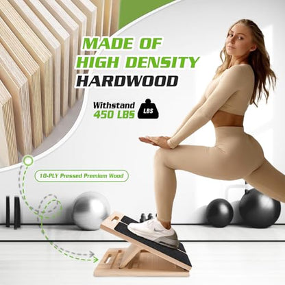 Adjustable Slant Board for Calf Stretching - Portable Wooden Incline Board for Physical Therapy, Squats & Pilates - Calf Stretcher for Ankle, Heel & Leg Support
