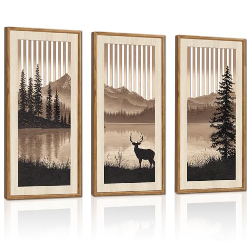 HPNIUB 3PCS Jungle Animals Wall Decor,Rustic Mountain Forest Wooden Sign for Living Room,Silhouette Abstract Deer Pine Tree Hanging Wood Plaque Wall Art Nature Wall Sculpture for Home Office(8x16Inch) - color: Jungle Animal Wooden Wall Art