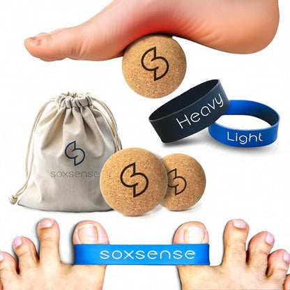 Soxsense Cork Massage Balls & Toe Stretch Bands, 4-Piece Foot Recovery Set