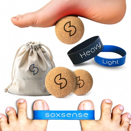 Soxsense Cork Massage Balls & Toe Stretch Bands, 4-Piece Foot Recovery Set