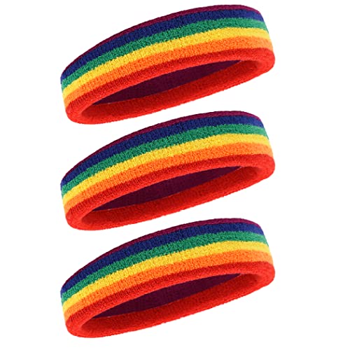 BEACE Sweatbands Sports Headband for Men & Women - Moisture Wicking Athletic Cotton Terry Cloth Sweatband for Tennis, Basketball, Running, Gym, Working Out - color: Rainbow