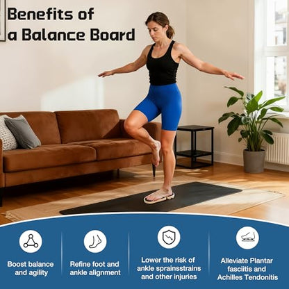 Ankle Balance Board - Premium Solid Birchwood Foot Strengthener for Stability, Sprained Ankle Recovery & Plantar Fasciitis Relief, Adjustable Axis & Sidekick Design for Athletes, Physical Therapy, & Posture Correction