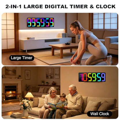 TXL 17.2" Bluetooth Digital Wall Clock with Seconds, Large Countdown Timer for Classroom Home Gym Kitchen Office, Alarm Clock with Remote Control, 4 Dimmable Brightness, Auto DST (RGB) - color: Rgb