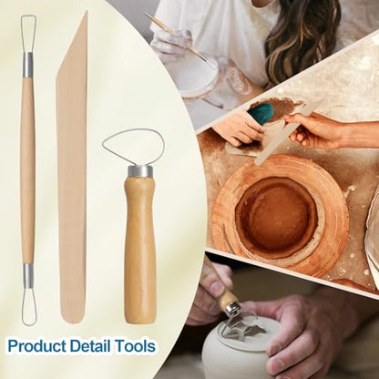 Amrules 12 Pcs Polymer Clay Sculpting Tools Kit for Adults, Light Yellow | Smooth Comfortable Handles, Sturdy Wood & Stainless Steel, Perfect for Beginners, Pottery Lovers & Diy Craft - color: Lightyellow-12Pcs