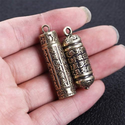 Vctitil 6 Pcs Buddhist Supplies Set-Mini Brass Sakyamuni Buddha Ornament,Heart Sutra Bell,Brass Bell,Buddhist Cylindrical Box,for Car Pendant,Home Decor