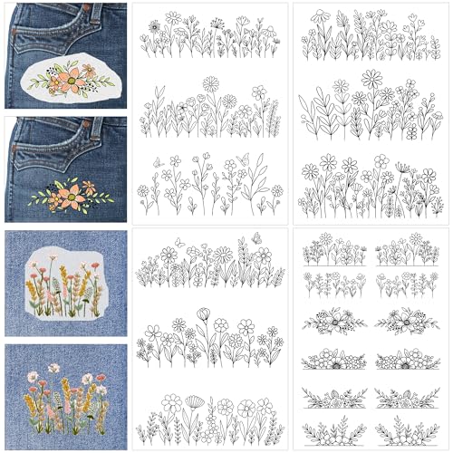 Water Soluble Stabilizer Embroidery Patterns - CRASHOT 4 Sheets Stick and Stitch Embroider Paper Wash Away, Flower Floral Daisy Butterfly Designs, Suprise for Hand Sewing Lover - style: Flower1549