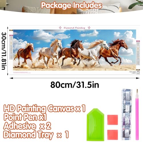 SKRYUIE 5D Large Diamond Painting Kits Horse - DIY Diamond Art Kits for Adults Animal, Full Round Drill - Crystal Embroidery Cross Stitch - Craft for Wall & Office Decor - 12x30 inch / 30x80 cm C15 - color: colorful-6