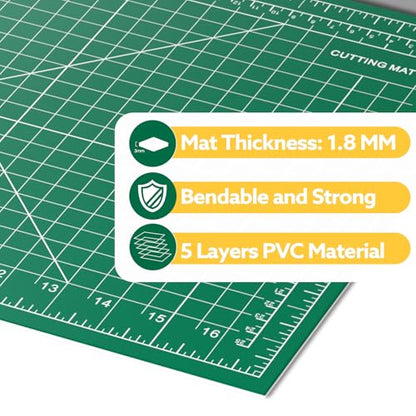 5 Packs Self Healing Cutting Mat Bulk 12"x18" Rotary Cutting Sewing Mats A3 | Cutting Board for Fabric Crafting Sewing Scrapbooking Quilting, Precision Cutting, Double Sided 5-Ply