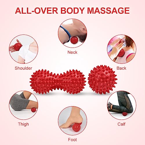 URAQT Spiky Massage Ball Set, 2 Pack Physical Therapy Massage Balls, Hard Lacrosse Ball & Spiky Massage Ball for Myofascial Release and Trigger Point Deep Tissue Massage (Red) - color: 2pcs-red