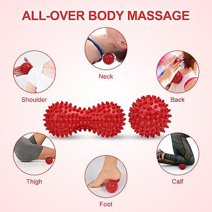 URAQT Spiky Massage Ball Set, 2 Pack Physical Therapy Massage Balls, Hard Lacrosse Ball & Spiky Massage Ball for Myofascial Release and Trigger Point Deep Tissue Massage (Red) - color: 2pcs-red