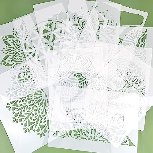 12 Sacred Geometry Stencils - Hamsa Hand, Torus, Om, Lotus, Moon, Mandala, Zen, Flower of Life, Yoga, Spiritual, Meditation Templates for Painting on Wood, Fabric, Walls - 8.3"x11.7"