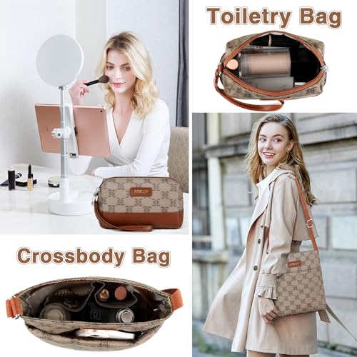 ITIEZY Weekender Bag for Women 21.5" Travel Duffel Large Carry On Bag 3PCS | Nylon Duffel Bag with Waterproof Shoe Compartment, Crossbody Bag and Toiletry Bag, Travel Weekend Hospital Overnight Gym Bag - color: 9-light Brown
