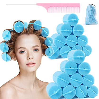 Jumbo Foam Sponge Hair Roller Soft Sleeping rollers Curvy Wavy Hairstyle Curling Hair Styling Tools 24 Pieces Use For Long Hair Short Hair Ladies And Children 2"X2.75"(blue) - color: Blue