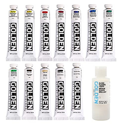 GOLDEN Heavy Body Acrylics Mixing Set, 12 x 22 ml Tubes + Glazing Liquid | Mix an extensive range with this limited palette of smooth, thick, richly pigmented artist grade colors.
