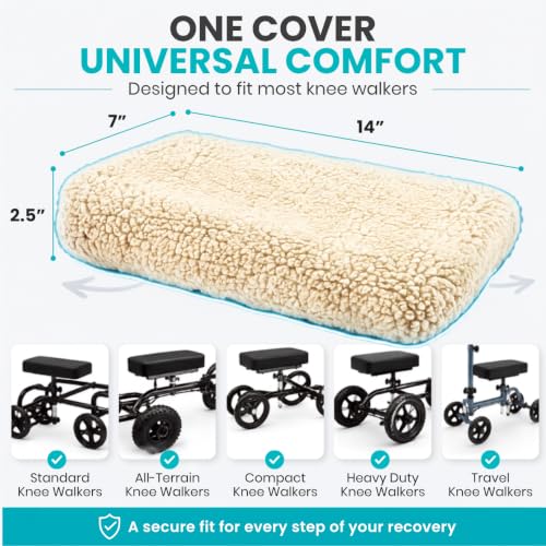 Vive Mobility Knee Scooter Pad Cover - Soft Adult Sheepskin Memory Foam - color: Off-white