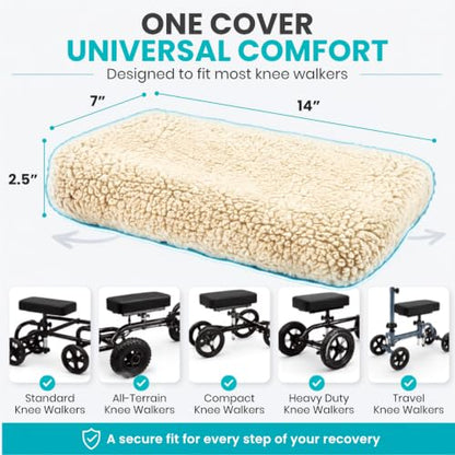 Vive Mobility Knee Scooter Pad Cover - Soft Adult Sheepskin Memory Foam - color: Off-white