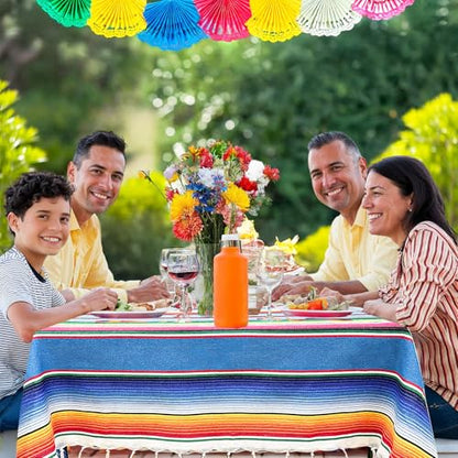 OurWarm 59 x 84 Inch Square Mexican Tablecloth Serape Blanket, Topic Blue - color: Blue