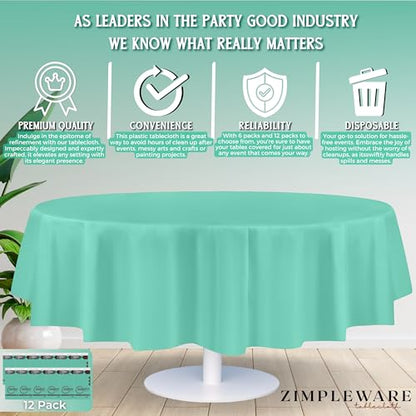ZIMPLEWARE Premium Aqua Plastic Table Cloth Disposable (12 Pack) Round Tablecloth (84in) Party Table Cloths Disposable, Perfect Table Cloth Round Cover for Any Table Up to 6 Feet - color: Aqua, size: 12 Pack 84" Round