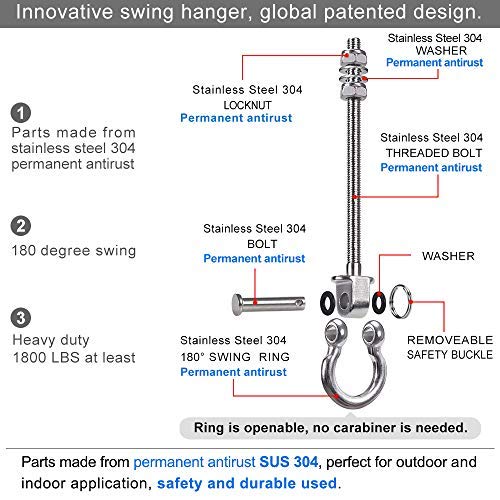 SELEWARE Heavy Duty Swing Hanger, 6 Pack Porch Swing Hardware - color: U (9 inch, 6 Pack Silver)