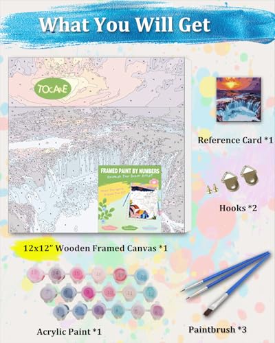 TOCARE Framed Paint by Numbers Kit for Adults Beginners, 12x12inch Niagara Falls Paint by Number with Frame,Easy Nature Waterfalls Paint by Numbers Framed Canvas (Without Easel) - color: TC-F-220