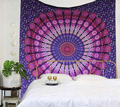 raajsee Purple Tapestry- Best Mandala Wall Hanging- Bedding Tapestry For Bedroom Aesthetic-Size TWIN 140 X 210 CMS - color: Purple, size: 82"L x 52"W