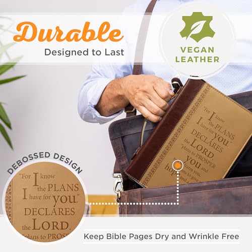 Christian Art Gifts Faux Leather Bible Cover: I Know The Plans, Brown & Tan | XL, Bible Verse, Book Cover, Case, Zipper, Pocket Storage, Pen Loops, Bible Study Supplies, Encouragement Gifts for Men - size: Extra Large
