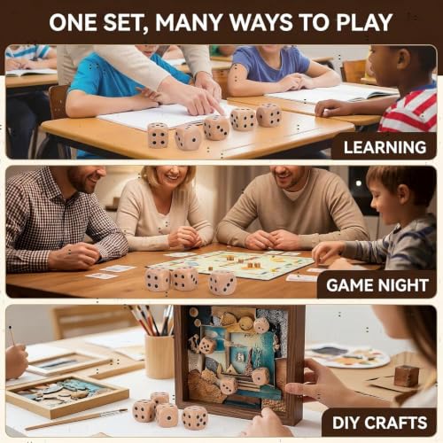 10Pcs Wooden D6 Dice Set, 20mm Round Corner, 6 Sided Gaming Dice for Adults Standard Game Dice