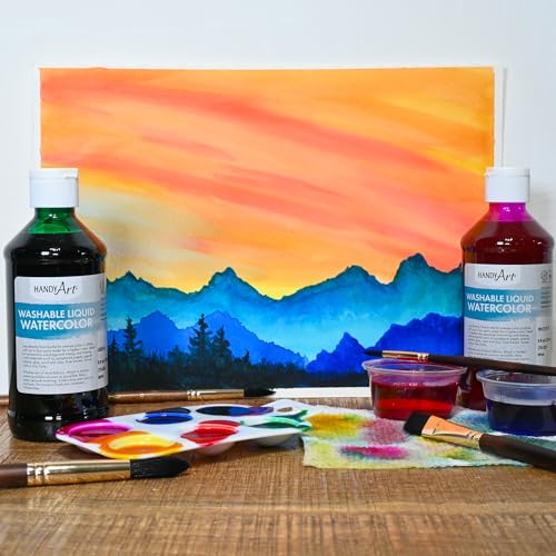 Handy Art Washable Liquid Watercolor Paint, Treasure Gold, 8 oz Bottle | Ready to Use Concentrated Dye-Based Liquid, Deep Color Strength, Dilute with Water, Certified Safe AP Non-Toxic, Made in USA - color: Metallic Treasure Gold