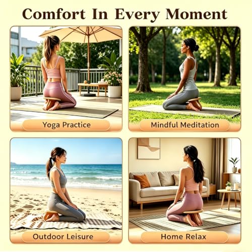 Wood Meditation Bench, Pine Yoga Bench and Meditation Stool, Portable Prayer Bench, Seiza Meditation Chair, Kneeling Seat Chair for Yoga and Home Meditation Practice