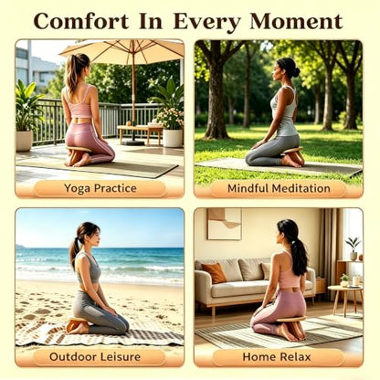 Wood Meditation Bench, Pine Yoga Bench and Meditation Stool, Portable Prayer Bench, Seiza Meditation Chair, Kneeling Seat Chair for Yoga and Home Meditation Practice