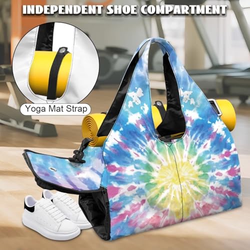 Yoga Mat Bag for Men Women Canvas Yoga Mat Carrier Take In Out Mat Easily for Beach Swim Bags Pool Sports Gym - color: Blue Tie-Dye