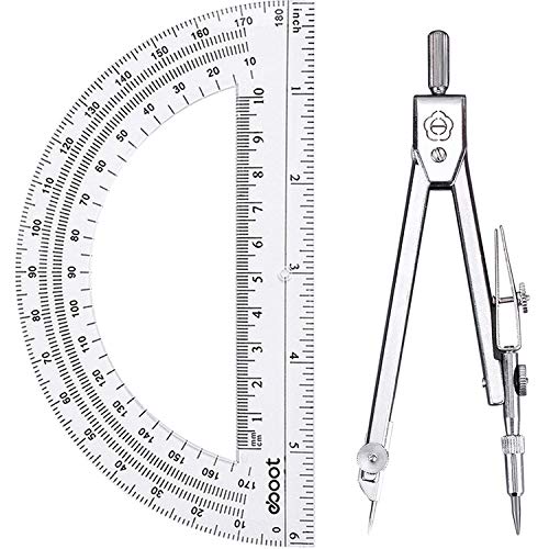 EBOOT Student Geometry Set, 180 Degree Protractor Compass 6",Clear | Swing Arm Protractor Ruler Compass, Geometry Drawing Tools for Measuring Angles, School Classroom Math Supplies - color: Clear